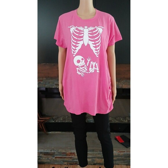 Crazy Dog T-Shirts Tops - NEW Crazy Dog Pink 2XL WHITE SKELETON RIB CAGE MATERNITY T-SHIRT Halloween